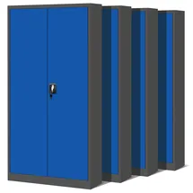 Jan Nowak 4er Set Aktenschrank C001H Büroschrank Metallschrank Stahlschrank Werkzeugschrank Stahlblech Pulverbeschichtet Flügeltürschrank Abschließbar 195 cm x 90 cm x 40 cm (anthrazit/blau)