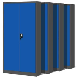 Jan Nowak 4er Set Aktenschrank C001H Büroschrank Metallschrank Stahlschrank Werkzeugschrank Stahlblech Pulverbeschichtet Flügeltürschrank Abschließbar 195 cm x 90 cm x 40 cm (anthrazit/blau)