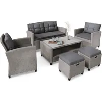 di volio Polyrattan Lounge Gartenmöbel-Set FIRENZE - Lounge Set mit Doppelsofa, 2 Sesseln, 2 Hockern & Tisch - Gartenmöbel-Set in Rattan-Optik - Grau/Dunkelgrau