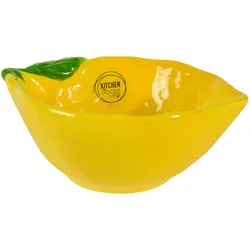 Decoris Schale 16x6cm Keramik Zitronen Form - Schüssel Servierschale Salatschale Dessertschale Müslischale Obstschale Dekoschale Früchte Geschirr Gelb Grün