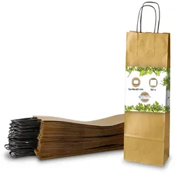 BIOZOYG 50 Stück Geschenktaschen gold Flaschentaschen für Weinflaschen Weinbeutel aus Kraftpapier umweltfreundliche Weintüten aus Kraftpapier