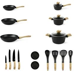 Excelsa Kochgeschirr Set 19 Stück Schwarz Wood Aluminium Schwarz