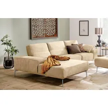W.Schillig Ecksofa run, Designsofa mit tollem Sitzkomfort, bequem, L-Form, mit elegantem Holzsockel, Füße in Chrom glänzend, Breite 319 cm braun