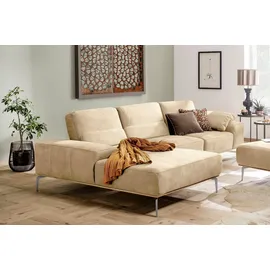 W.Schillig Ecksofa run, Designsofa mit tollem Sitzkomfort, bequem, L-Form, mit elegantem Holzsockel, Füße in Chrom glänzend, Breite 319 cm braun