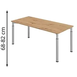 hjh OFFICE PRO Hammerbacher Schreibtisch Y-Serie asteiche/silber, höhenverstellbar, 180 x 68-82 x 80cm