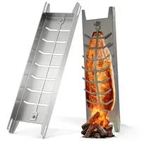 Teodute Flammlachsbrett Edelstahl, 180° Drehbar Flammlachsbretter, 5 Stufen Winkelsystem, Lachsbretter zum Grillen Feuerschale Grillpartys Camping (58,5x16cm)