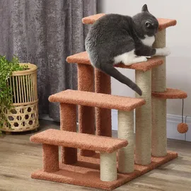 PawHut Katzentreppe 4 Stufen Hundetreppe Plüsch Braun 60 x 40 x 64 cm
