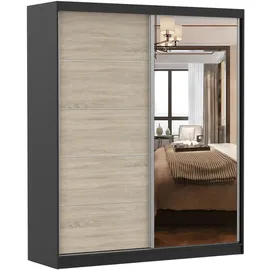 fabryka mebli idźczak Schwebetürenschrank Bella 183 x 218 x 61 cm Schwarz/Sonoma