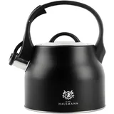KARL HAUSMANN Wasserkessel Induktion - 2.3L - Schwarz Teekessel mit Automatischer Pfiff - Edelstahl Wasserkocher für Induktionsherd, Gasherd und Elektroherd - Pfeifkessel - Teekanne