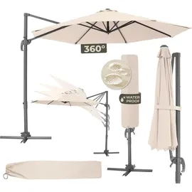 Tectake Ampelschirm Ø 300 cm Beige inkl. Schutzhülle und Fußpedal