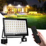 NATPOW 100W Led Strahler mit Bewegungsmelder Außen, Superhell LED Fluter mit Fernbedienung, 3000K/4000K/6000K Dimmbar Außenstrahler, IP66 Wasserdicht Scheinwerfer für Garten Garage Hinterhof