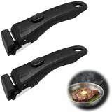Abnehmbarer Topfgriff Hitze Rutschfester Griff für Töpfe & Pfannen Hitzebeständiger Anti-Rutsch Griff bis 10KG Tragkraft Ersatzgriff für abnehmbarem Griff Ideal für Küche Camping Wohnmo (Schwarz 2pcs)