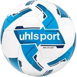 Uhlsport LITE Soft 350, Junior Trainingsball, Fußball, Kinder von 10 bis 12, Größe 5, weiß/Cyan/Marine