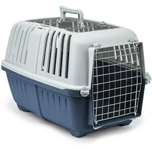 LIONTO Hundetransportbox aus Kunststoff mit Metallgitter, 58,5x35,5x40 cm, Transportbox mit praktischem Schließsystem & Tragegriff, auch geeignet für Katzen & Kleintiere, für Haustiere bis 15kg, blau