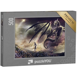 puzzleYOU Puzzle Fantasielandschaft mit Burgruinen, Drachen, 500 Puzzleteile, puzzleYOU-Kollektionen Drache, Tiere aus Fantasy & Urzeit