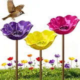 3 Stück Vogeltränke Blume, Metall Blumen Gartenstecker Vogeltränke, Dekorative Insektentränke Garten, Blumentränke für Vögel, Bienen, Schmetterlinge, Insekten (3 Stück-J)