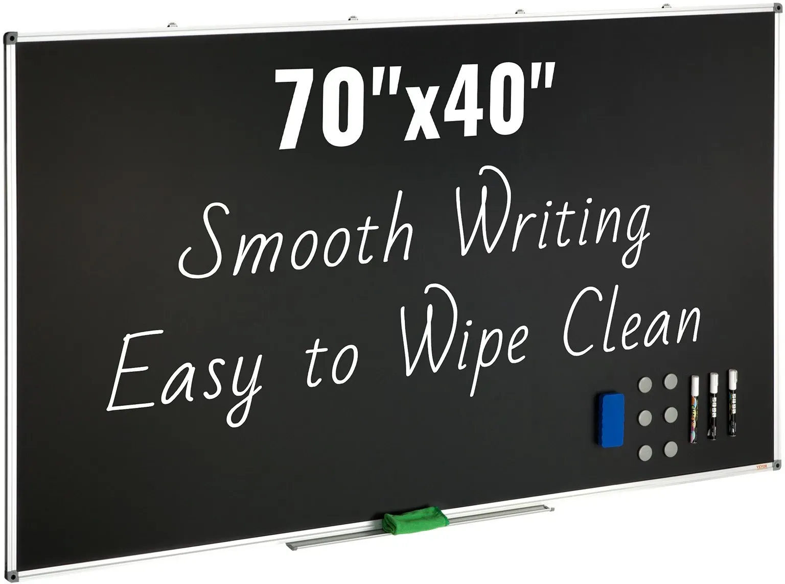 VEVOR Schwarze Tafel, Kreidetafel mit Aluminiumrahmen, 175 x 100 cm Trocken Abwischbare Tafel, inklusive 1 Magnetisch Abwischbaren & 3 Trocken abwischbaren Markern, Schwarze Oberfläche