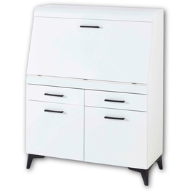 Stella Trading Sekretär SECRET Weiß matt - platzsparender Computertisch Schrank mit Schubladen - 98 x 124 x 42 cm