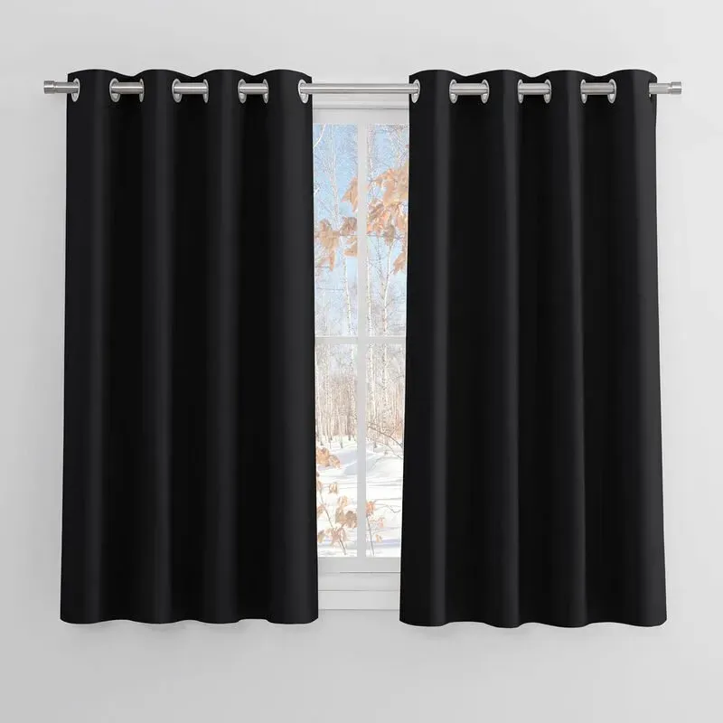 PONY DANCE Verdunkelungsvorhänge mit Ösen, 2 Paneele B140 x L145 cm, Schwarz