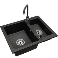 Spüle Granit Schwarz Yogi Armatur FLEX CHROME Siphon Chrom Seifenspender