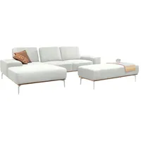 W.SCHILLIG Ecksofa run, Designsofa mit tollem Sitzkomfort, L-Form, mit elegantem Holzsockel, Füße in Chrom glänzend, Breite 279 cm weiß
