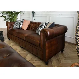 Massivmoebel24 Sessel Chesterfield Leder 82 x 75 x 216 cm Braun
