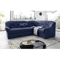 Ecksofa DOMO COLLECTION "Bahia, zeitlos und elegant, bequeme Armlehnen, L-Form", blau (dunkelblau), B:256cm H:91cm T:200cm, Luxus-Microfaser (100% Polyester), mit Muster, Struktur (100% Polyester), Sofas, wahlweise mit Bettfunktion