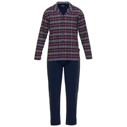 GÖTZBURG Herren Schlafanzug - lang, Pyjama, Baumwolle, Muster Rot/Blau L