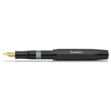 KAWECO PISTON SPORT CLASSIC Black/Gold I Klassischer Kunststoff Kolbenfüllhalter zum Aufziehen von Tinte mit transparentem Tintenfenster in Retro-Dose 13 cm I Federbreite: EF (Extra Fein)