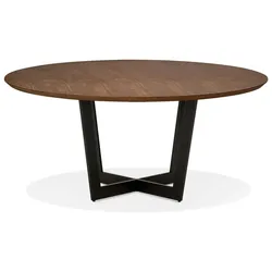 Kadima Design Runder Esstisch Walnuss  120cm Durchmesser  Holz-Metall-Kombination  Retro-Stil  Esszimmer