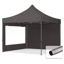 TOOLPORT 3x3m - mit 2 Seitenteilen (Panoramafenster) premium Dach Partyzelt grau
