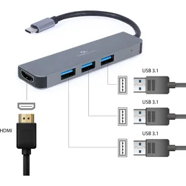 Gembird A-CM-COMBO2-01 USB-C® USB 3.2 Gen 2) Multiport Hub Grau