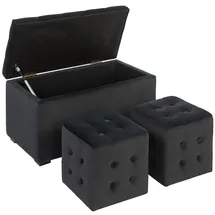 Homcom 3-teiliges Set mit Stauraum, 2 x Sitzhocker, Polster-Sitztruhe, Fußhocker, Aufbewahrungsbox, Fußablage, belastbar bis 130 kg, Mikrofaserstoff, Schaumstoff, 75 x 40 x 42 cm, Wohnzimmer, Hocker,