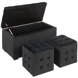 Homcom 3-teiliges Set mit Stauraum, 2 x Sitzhocker, Polster-Sitztruhe, Fußhocker, Aufbewahrungsbox, Fußablage, belastbar bis 130 kg, Mikrofaserstoff, Schaumstoff, 75 x 40 x 42 cm, Wohnzimmer, Hocker,