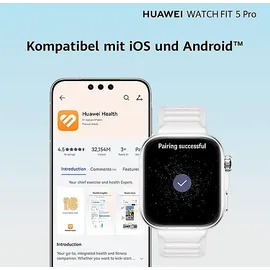 Huawei Watch Fit 5 BT 48 mm Aluminiumgehäuse Silber Fluorelastomerarmband Weiß inkl. FreeBuds 7i