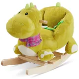 Tectake Schaukeltier Dinosaurier Hochwertiges Design Mit Soundeffekt Solides Stahlgestell Weicher Plüschbezug 35 x 70 x 50 cm Grün