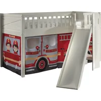 Vipack Hochbett »Scott«, (Made in Europe), m. Rutsch-/Leiterturm, LF 90x200 cm, Vorhang, Tunnel, 7 Designs weiß + Rot Feuerwehr + weiß + weiß,