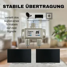 TronicXL 2-fach Sat Splitter DVBC Antennenverteiler Verteiler Weiche Splitter HD TV 4K