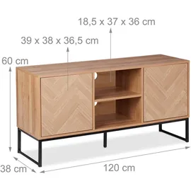 Relaxdays Retro-Design TV-Lowboard 60 x 120 x 38 cm Hellbraun/Schwarz Holz/Metall