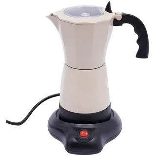 HINOPY Elektrische Espressokocher 220V, 300ml 480W Kaffeemaschine aus Aluminiumlegierung mit Base, Elektrische Espressokocher für 6 Tassen, Kaffeekocher Elektrisch für Reisen oder Camping (Weiß)