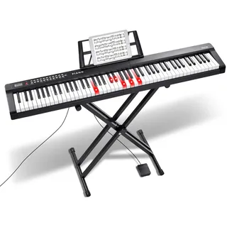 Vevor Digitales Klavier mit 88 Tasten, halbgewichtete Tasten, Klavierset mit verstellbarem Ständer, integrierten Lautsprechern, Sustain-Pedal, Kopfhörern, Bluetooth, MIDI, USB für Anfänger