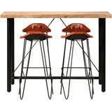 vidaXL 5-tlg. Bar-Set Massivholz und Echtleder 120 x 150 cm Schwarz