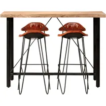 vidaXL 5-tlg. Bar-Set Massivholz und Echtleder 120 x 150 cm Schwarz