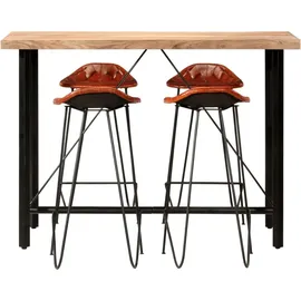vidaXL 5-tlg. Bar-Set Massivholz und Echtleder 120 x 150 cm Schwarz