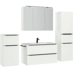 Badmöbel-Set NOBILIA "Levere", weiß (alpinweiß), B:210cm H:169cm T:48,7cm, Kastenmöbel-Sets, inkl. Spiegelschrank mit Beleuchtung und Dimmerfunktion, in 4 Breiten