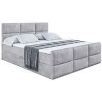 ALTDECOR Boxspringbett OHIO-Z, Polsterbett mit Kopfteil, Bettkasten, Fußteil - Mittelfest (H3) Matratze - 180x200 - Hellgrau Samt