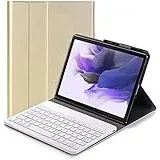 YHFZR Tastatur Hülle for Samsung Galaxy Tab S7 FE - (QWERTY Layout), Ultradünn Flip Entfernbar Drahtloser Keyboardständer Ledertasche für Samsung Galaxy Tab S7 FE T730/T736B 12.4" Tablet, Gold