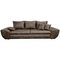 luma-home Big-Sofa 18008, mit Bettfunktion und Stauraum 275 cm breit, Wellenunterfederung, Mikrofaser Leder-Optik Vintage Braun braun