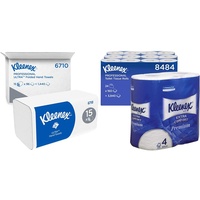 Kleenex Ultra Papierhandtücher mit Interfold-Faltung 6710 – 3-lagige Papiertücher mit V-Faltung – 15 Packungen x 96 Handtücher & Toilettenpapier Standard-Rolle 8484