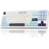 AULA F87 Gaming Tastatur Mechanisch,2.4G/Type-C/BT5.0 Mechanische Tastatur Kabellos mit Fünfschichtige Polsterung,RGB,Hot-Swap,QWERTY,Wireless TKL Creamy Keyboard (Gletscherblau)